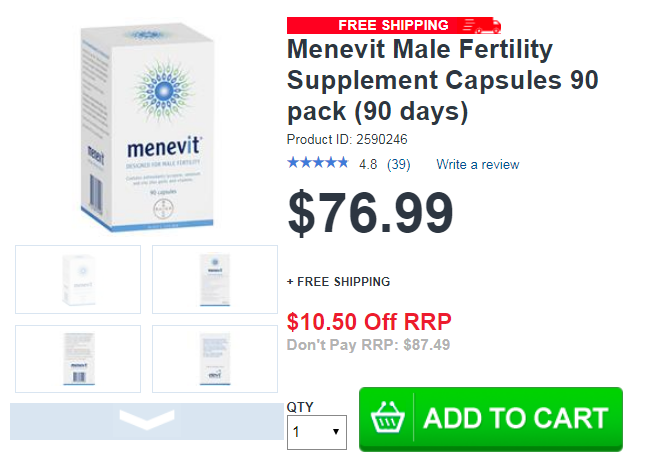 Menevit Male Fertility Supplement Capsules 90 pack (90 days) Menevit Male Fertility Supplement Capsules 90 pack (90 days)